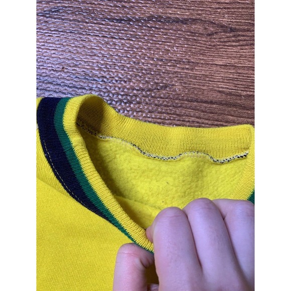 Vtg 60s Creslan Casual yellow green Blue Shirt Short Sleeve Ringer Sweater READ - Picture 2 of 8